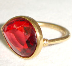 Baccarat 18K Gold Pear Ring RED Crystal Marie-Helene De Taillac Size 7 (... - $458.27