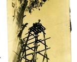 Boy on Top of Hand Built Wooden Tower Black and White Photo - $47.47