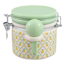 Pioneer Woman Medium Canister Stoneware Green Spoon Lid Yellow Floral 6.... - $26.25