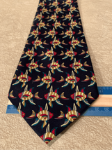 Silk Fishing Pointed Geometric Neck Tie- Rene Chagal -3.7”W Blue/Red Fis... - $4.36