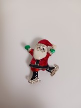 Vintage Santa Ice Skating Pin Brooch 1.75&quot; - $151.63 MXN