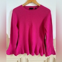 Ted Baker Bobbe Peplum Knit Jumper Sweater Pink 3 Wide Sleeves Merino Wool - $1,195.89 MXN