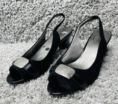 Women&#39;s Heels Life Stride Simply Comfy Black Size 7 Slingback Open Toe Block - £18.50 GBP