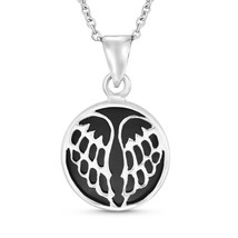 Heart Angel Wings on Black Onyx Celestial Sterling Silver Pendant Necklace - £15.48 GBP