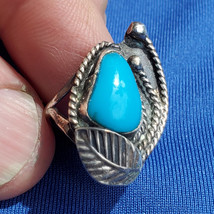 Signed Vintage tribal Zuni Robin Egg Blue Turquoise Sterling Silver native Ring - $375.25