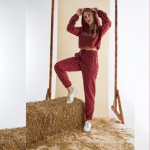 Women’s Junior Cotton Red Tracksuit 2 Piece Polka Dot Crop Sweatshirt Pj... - £22.01 GBP
