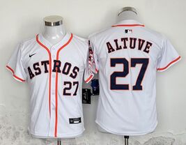 Men’s Jose Altuve #27 White Orange Button Up Baseball Jersey Uniform - $45.00