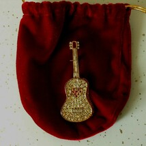 Guitar Pin Brooch Crystals, Gold Tone With Strings QVC - £12.43 GBP