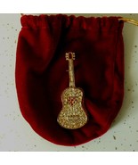 Guitar Pin Brooch Crystals, Gold Tone With Strings QVC - $15.80