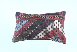 Kilim Pillow Cover 12x20 Handmade Turkish Rug Boho Ethnic Lumbar Cushion 1919 - £11.36 GBP