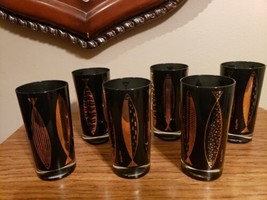 Vintage Fred Press Set 6 Highball Fish Glasses Gold MCM Mid Century - $165.00