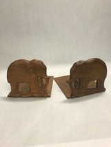 Vintage wood pair bookends ELEPHANT hand made carved Kashmir 1971 folding - £29.19 GBP