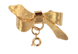 Bow Design Pin Brooch with Charm Attachment Gold Tone 2 Inches Wide - $3.99