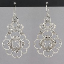 Israel Oxidized Textured Sterling Silver Large Open Scrollwork Dangle Earrings - $34.95