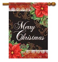 Merry Christmas Poinsettia Inspiration House Flag - 2 Sided Message, 28&quot; x 40&quot; - £22.41 GBP