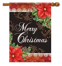 Merry Christmas Poinsettia Inspiration House Flag - 2 Sided Message, 28&quot; x 40&quot; - £22.33 GBP