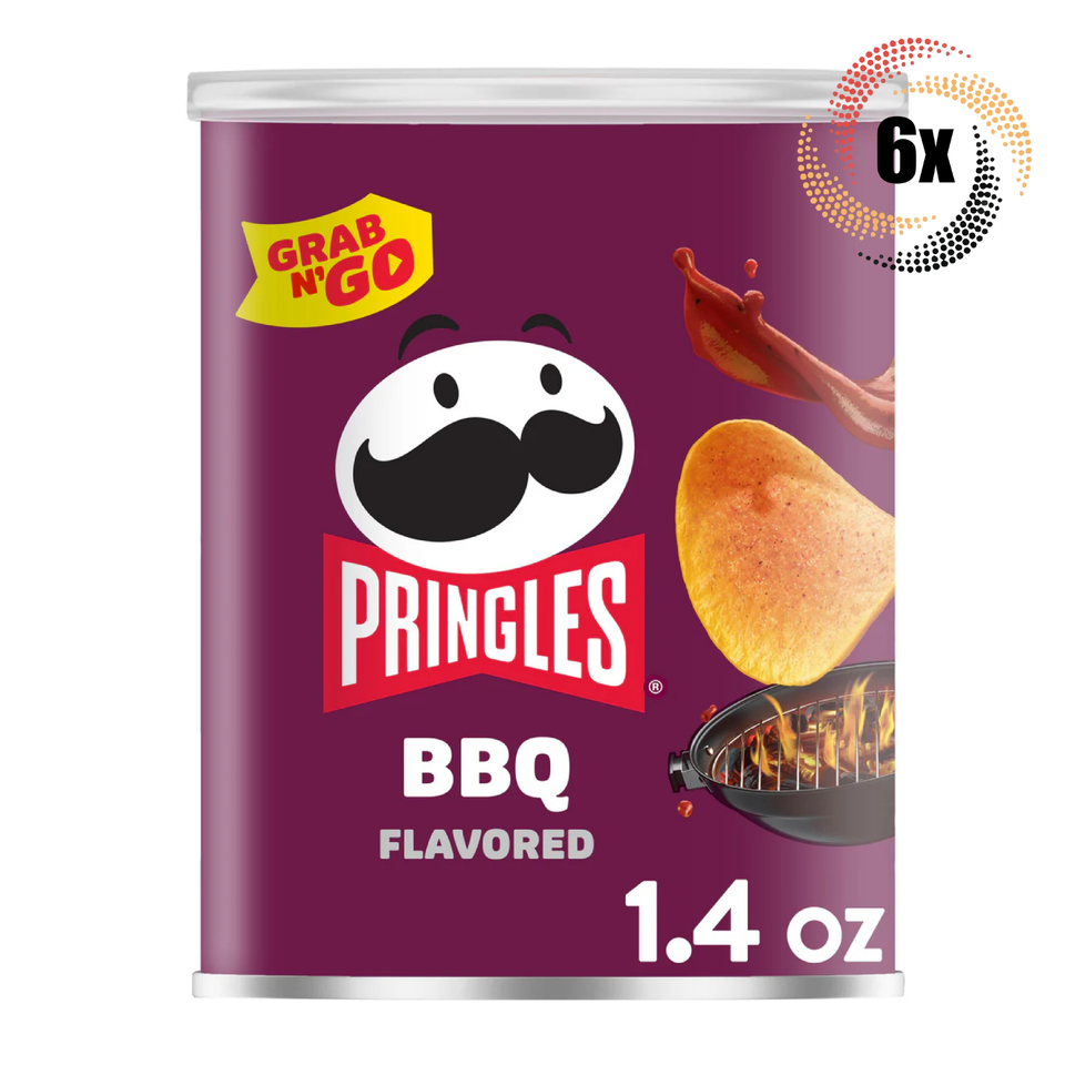 6x Cans Pringles Grab N&#39; Go BBQ Flavored Potato Crisps Chips Snack | 1.4oz - $16.61