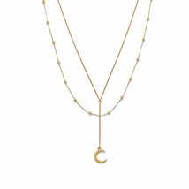 Double Strands Star &amp; Moon Charm 14k Gold Plated Charm 3mm Beaded Necklace 16&quot; - £134.37 GBP