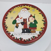 Vintage Christmas Santa Decorative TIN Container Joy of a Season 8.5x4&quot; - £16.27 GBP