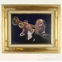 &quot;Louis &#39;Satchmo&#39; Armstrong&quot; By Anthony Sidoni Signed Oil on Canvas 18 1/2x22 1/4 - £5,233.63 GBP