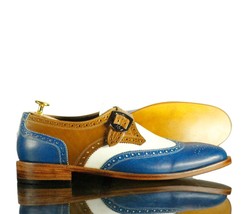 Handmade Men&#39;s Multi Color Leather Wing Tip Brogue Monk Strap Shoes Dress Shoes, - £111.49 GBP