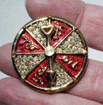 Swarovski Swan Signed Crystal &amp; Red Roulette Wheel Dial Spins Yes No Brooch Pin - £25.85 GBP