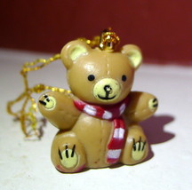  Brown Teddy Bear with Scarf miniature Hanging Ornament 2004 7/8&quot; tall - £3.10 GBP