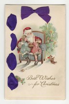 Embossed Real Purple Silk Christmas Postcard Santa Claus w/Glitter Child... - $22.49