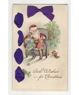 Embossed Real Purple Silk Christmas Postcard Santa Claus w/Glitter Children Bear - $413.25 MXN