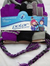Polar Adventure Kid&#39;s Children&#39;s 4-piece Winter Set Hat Gloves Purple/Gray - £7.91 GBP