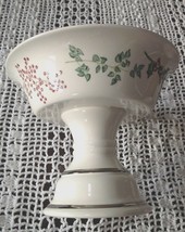 Bath &amp; Body Christmas Holly &amp; Leaf Porcelain Pedstal Compote Candy Dish Vintage - £14.62 GBP