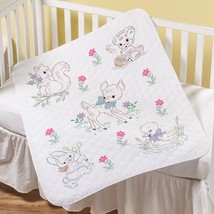 Bucilla Stamped Cross Stitch Crib Cover Kit 34&quot;X43&quot; Springtime Baby Animals - £37.93 GBP