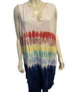 Lands&#39; End White, Red, Yellow Blue Striped V Neck Sleeveless Nightgown 3X - $28.49