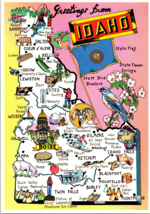 Vtg Postcard Greetings from Idaho The Gem State Tourist Map Unposted Continental - £5.29 GBP