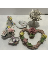 Vtg 6pc Capodimonte Lot Bell, Baksket flower, Hat, Heart with flowers - $29.33 CAD