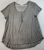 Jane + Delancey Blouse Top Womens Large Gray Knit Rayon Short Sleeve Henley Neck - £11.61 GBP