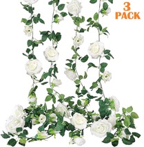 3Pcs Garland Wall Silk Artificial Hanging Rose Flowers Vine Wedding Decor 7.5 Ft - £16.60 GBP