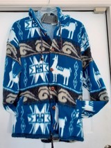 JMC Ecuador Hand Knit Wool Jacket Coat Llama Hooded Blue Multi Men&#39;s One... - $59.95