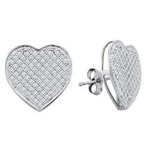 10kt White Gold Womens Round Diamond Heart Love Cluster Earrings 1/2 Cttw - £358.29 GBP