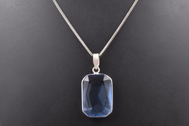 Fait Main Rhodium Poli Bleu Quartz Coussin Forme Femelle Pendentif Collier - £19.84 GBP+