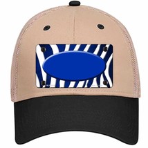 Blue White Zebra Oval Oil Rubbed Novelty Khaki Mesh License Plate Hat - £23.08 GBP