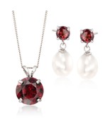 2.70 ct. Garnet and 7-7.5mm Pearl Sterling Silver Set Earrings &amp; Necklac... - $1,602.34 MXN