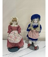 Vintage Porcelain Doll Lot Of 2 Made In Taiwan Painted Faces With Stands - £10.05 GBP