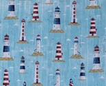 Cotton Lighthouses Nautical Ocean Beach Blue Fabric Print by the Yard D4... - $13.95