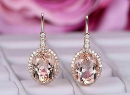 4Ct Oval Cut Morganite Diamond Drop/Dangle Earrings Solid 14K Rose Gold Finish - £60.45 GBP