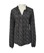 Loft Garden Ruffle Tie Neck Top Size S Blouse Black White Spring Summer ... - $27.15 CAD