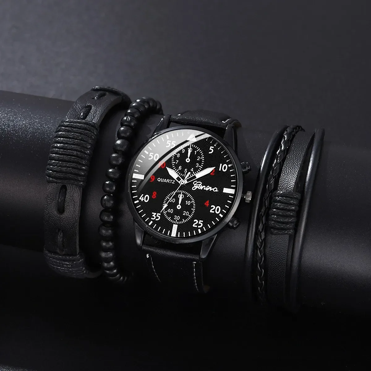 Men Watches Set Luxury Fashion Design Leather Watch Quartz Men Watch Clo... - £12.18 GBP