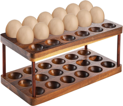 Acacia Wooden Egg Holder with Double Layers, Wooden Egg Tray Holds 36 Fresh Egg, - £32.04 GBP