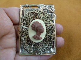 CA2-25 Rare African American LADY ivory + milk chocolate resin CAMEO Pin Pendant - £27.64 GBP