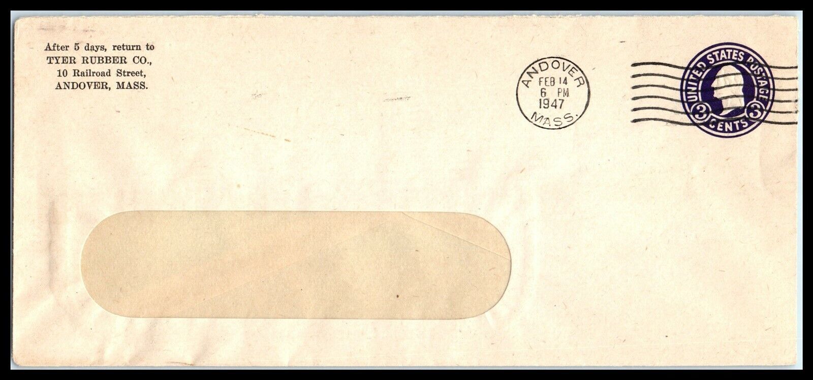 Primary image for 1947 US Cover - Tyer Rubber Co, Andover, Massachusetts D7